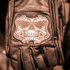 Motorcycle leather gloves with skull design